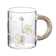Starbucks Gold Glitter Cup 2022 Cherry Blossom Handle Glass 355ml