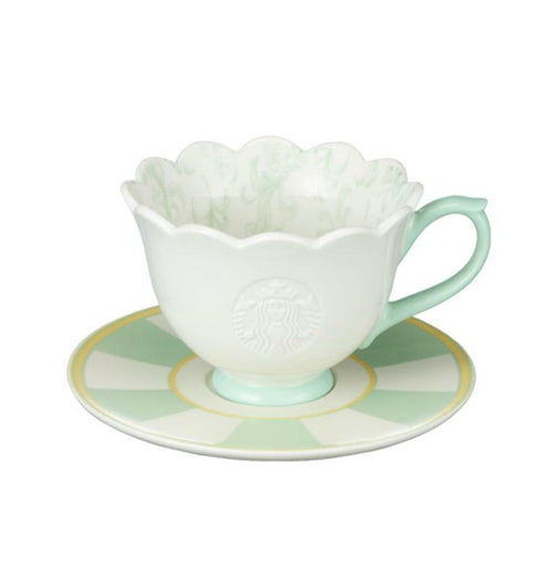 Starbucks Mug and Saucer 237ml Flower Garden Light Green